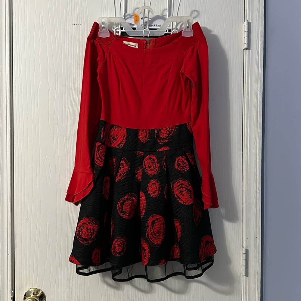 Red Off-shoulder dress with ruffle sleeves